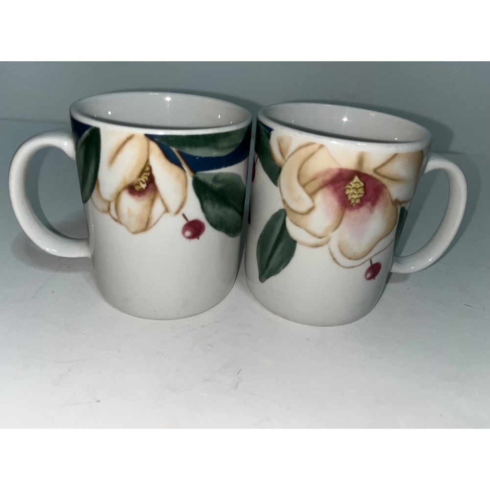 Savannah Grove Collection Magnolia Stoneware Coffee Mugs by Citation Set of 2